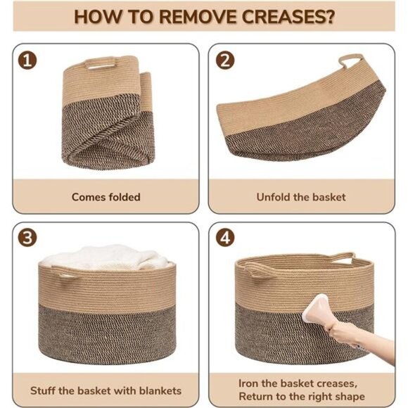 Extra Large Wicker Storage Basket, 83L Woven Blanket Storage for Living Room - Picture 6 of 7